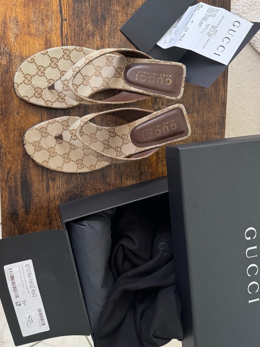 Gucci Beige Monogram Canvas Thong Mules - Picture 5 of 8